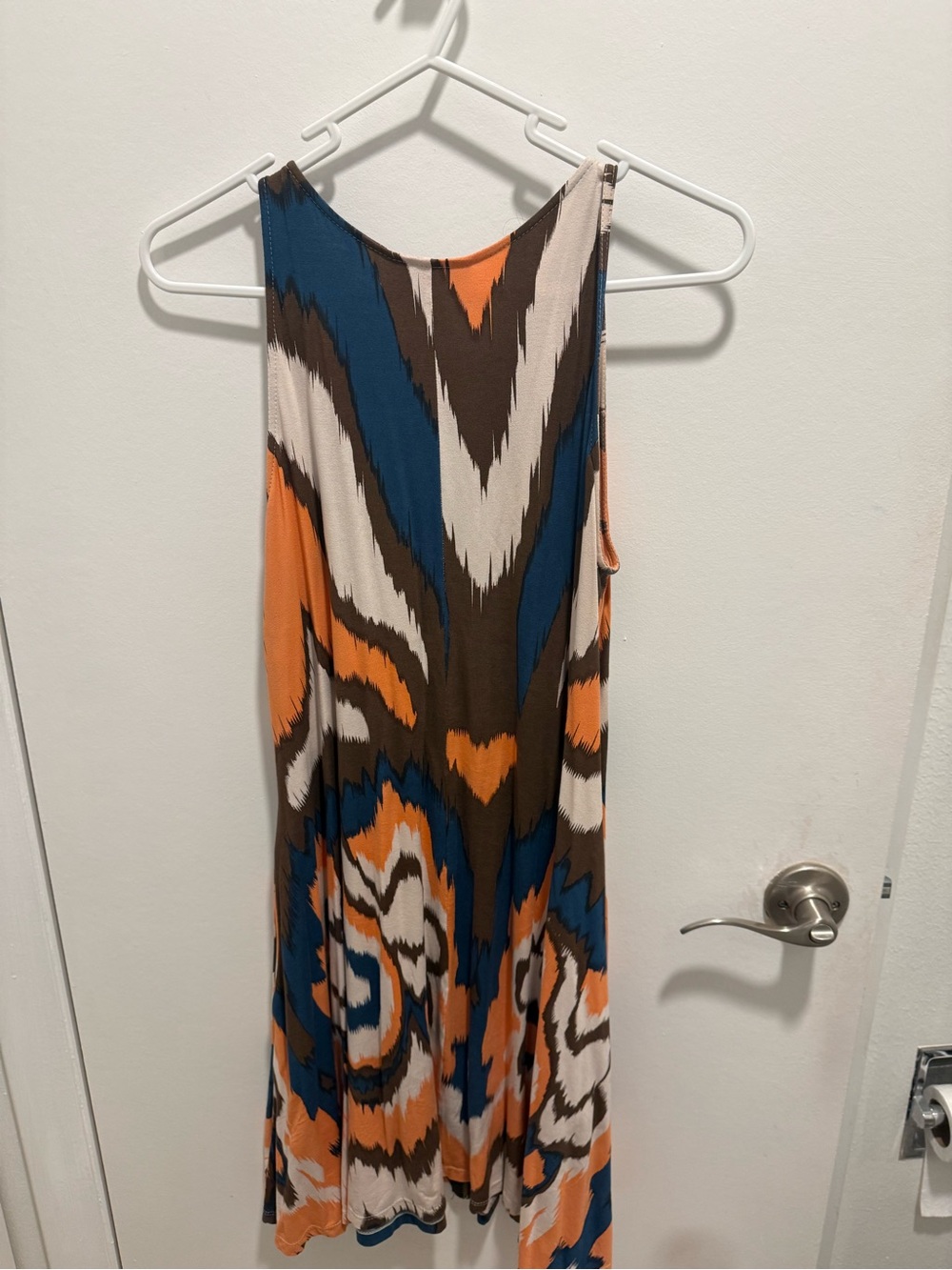 Bell Marciano Blue, Orange & Brown Sleeveless Zip-Front Midi Dress - Picture 3 of 3